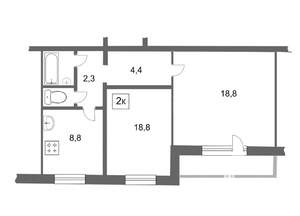 2-к квартира, на длительный срок, 45м2, 5/5 этаж
