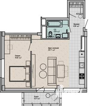 2-к квартира, строящийся дом, 59м2, 8/15 этаж