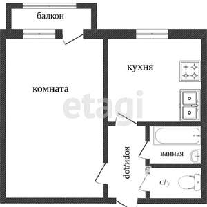 1-к квартира, вторичка, 31м2, 3/5 этаж