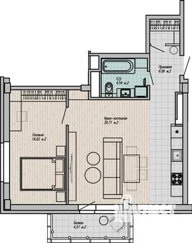 2-к квартира, строящийся дом, 59м2, 14/15 этаж