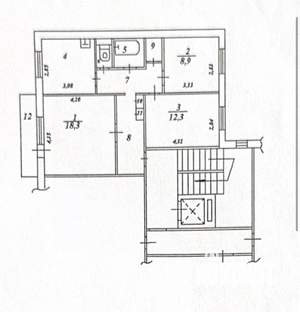 3-к квартира, вторичка, 65м2, 6/9 этаж