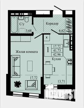 1-к квартира, вторичка, 41м2, 8/14 этаж