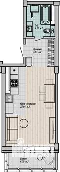 1-к квартира, строящийся дом, 34м2, 15/15 этаж