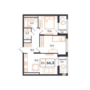 3-к квартира, строящийся дом, 66м2, 14/15 этаж