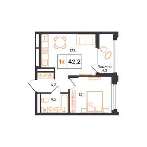 1-к квартира, вторичка, 42м2, 2/15 этаж