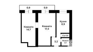 2-к квартира, вторичка, 49м2, 2/3 этаж