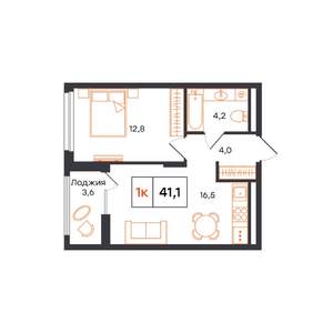 1-к квартира, строящийся дом, 41м2, 8/15 этаж