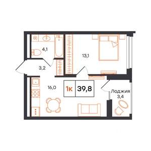 1-к квартира, строящийся дом, 40м2, 10/15 этаж