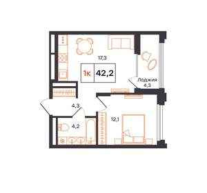 1-к квартира, вторичка, 42м2, 2/15 этаж